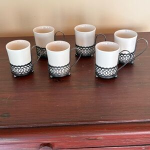 6 Espresso Cups with Metal Filagree Holders Enoch Wedgwood Tunstall England